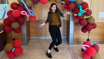 Rachel celebrating 